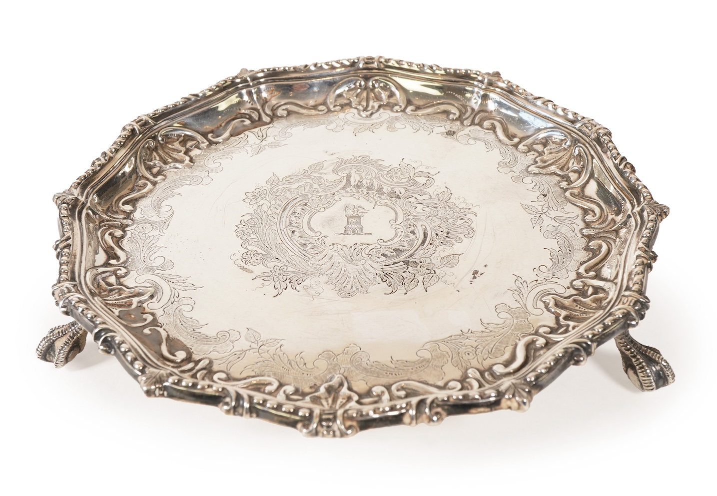 A Victorian silver waiter, by Martin, Hall & Co